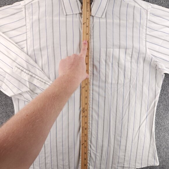 Gitman Bros Lightweight White Gray Blue Cotton Polyester Men 15.5 32 USA Striped - Picture 11 of 16